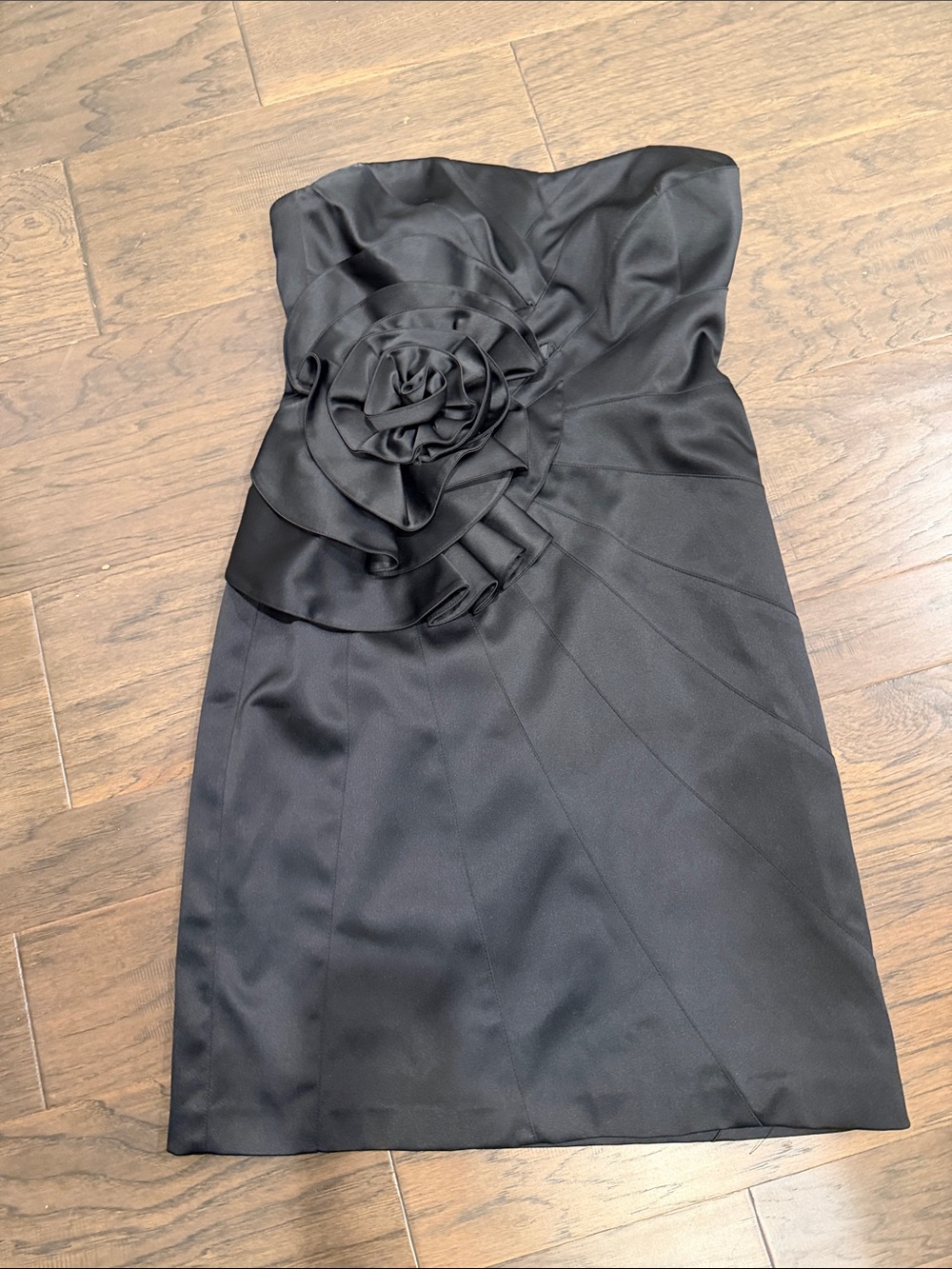 White House Black Market Strapless Black Cocktail Dress with Rosette